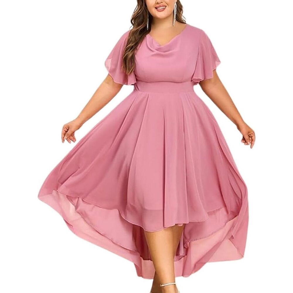 NWT 1XL- Women's Plus Size Classic Flowy Dress Layering Soft Chiffon Maxi Dress - Picture 2 of 6